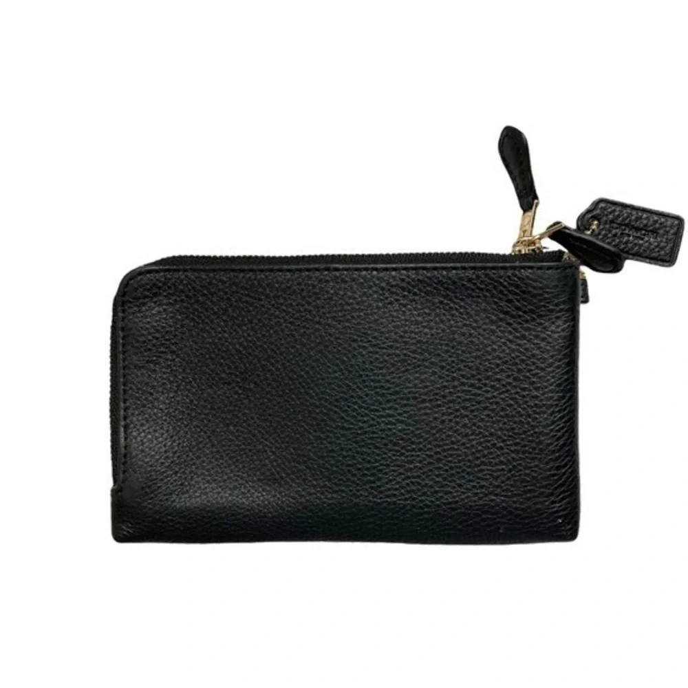 Coach black leather double zipper pouch clutch